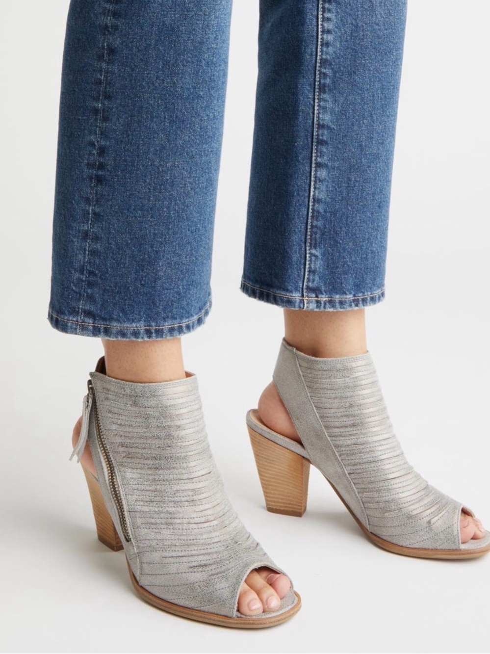 Paul Green Metallic Smoke Peep-Toe Heeled Booties